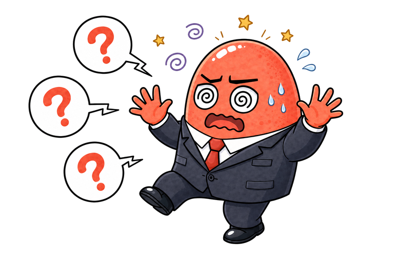 目を回して混乱し、慌てているめんれん先輩